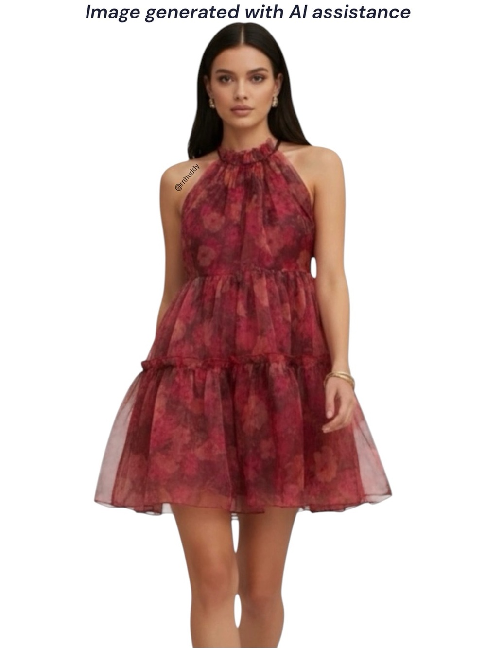 VICI L red floral halter babydoll dress
